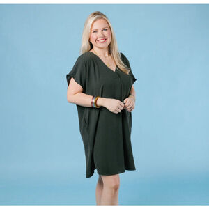 ee:some FALL INTO AUTUMN Boutique Mini Dress OLIVE GREEN Oversized Mod WOMENS S